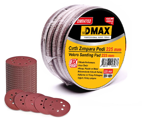 Dmax DMX4706 Delikli Cırtlı Zımpara Pedi 225 mm 180 Kum