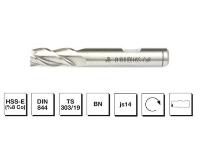 Mte HSS CO8 E DIN 844 BN Parmak Freze Kısa 22 mm