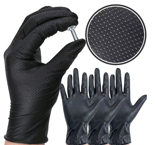 MG Gloves Pudrasız Tırtıklı Siyah Nitril Steril Eldiven Large 25 Çift