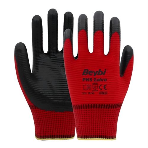Beybi PN5 Zebra Kırmızı Polyester Eldiven No:10