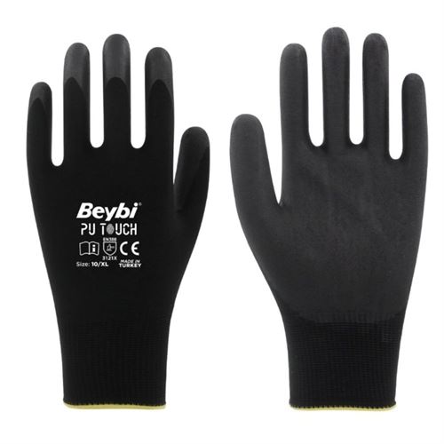 [28199] Beybi Touch Siyah Poliüretan Kaplı Eldiven No:7