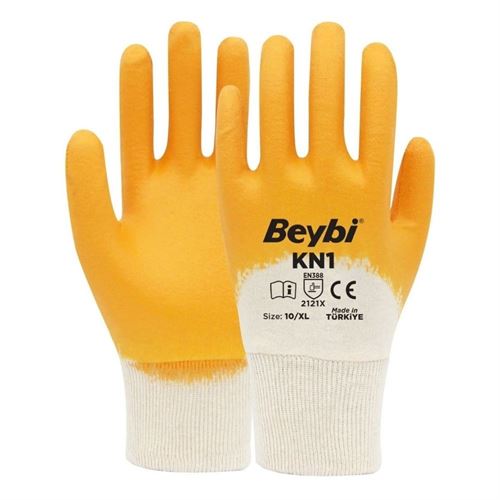 [11631] Beybi KN1 Pamuklu Sarı Nitril Eldiven No:10