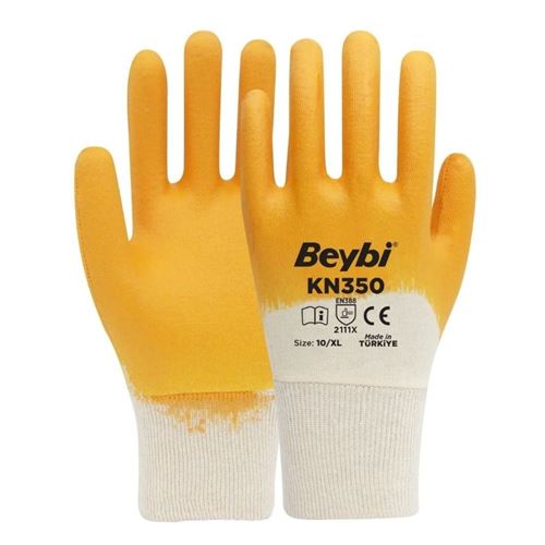 [11630] Beybi KN350 Pamuklu Sarı Nitril Eldiven No:10