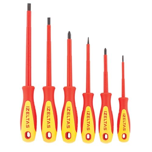 [54580] İzeltaş 4140009106 İzoleli Elektrikçi Düz Yıldız Tornavida Seti 1000V 6 Parça
